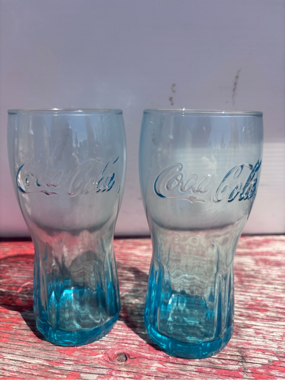 Coca-Cola Light Aqua Blue Embossed Glasses - Pair- collectible